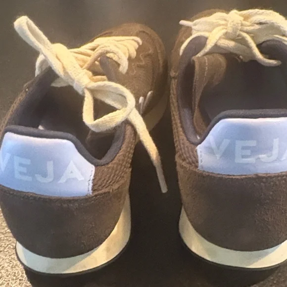 Veja Brown Sneakers with Light Blue V Accent - Picture 2 of 4